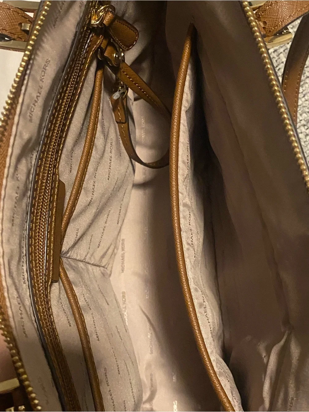 Michael Kors Tan Leather Tote with Gold Logo Charm